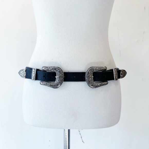 B-Low the Belt Baby Bri Bri Black Waist Belt w/Silver Floral Hardware Small - Picture 8 of 10